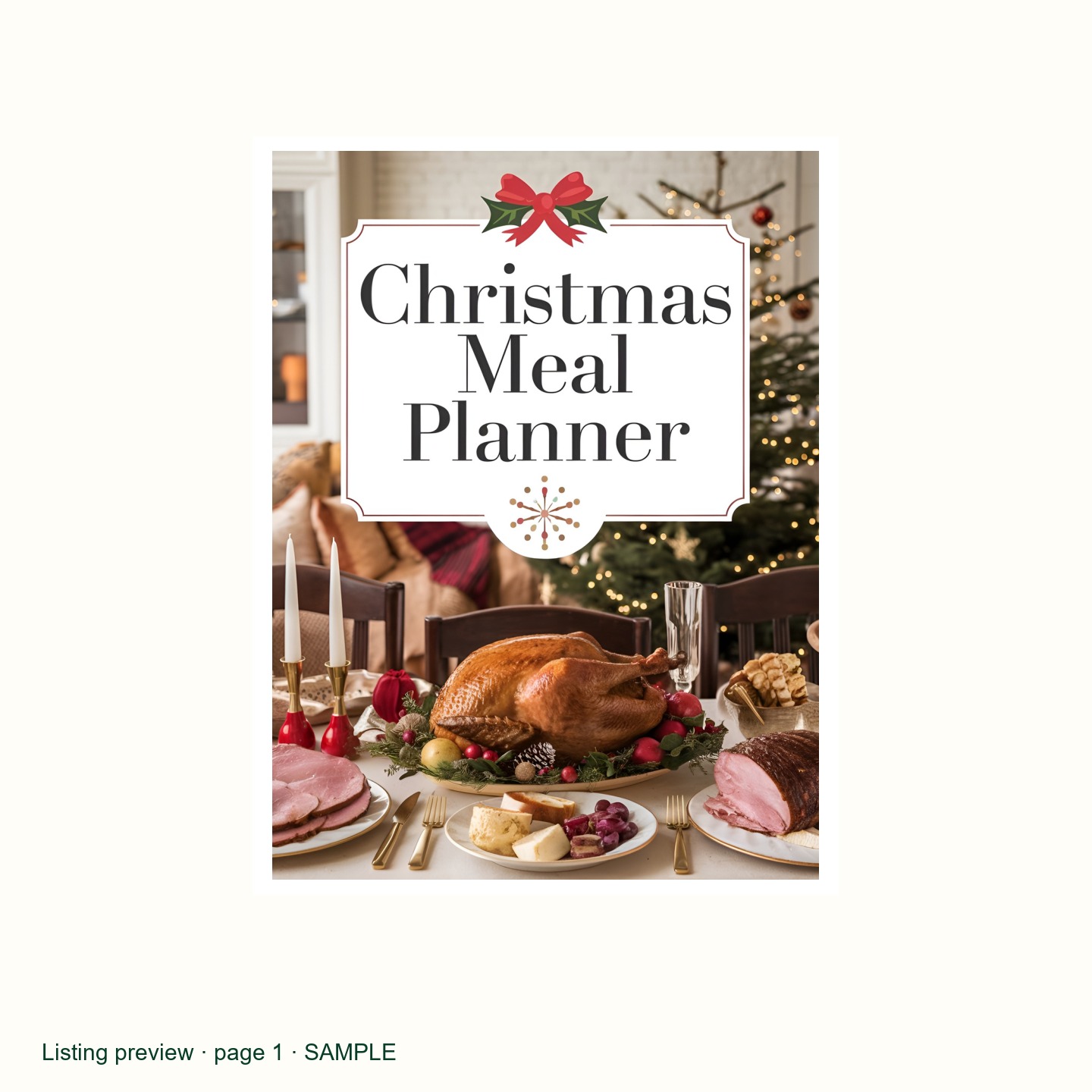 Christmas Meal Planner Printable, Shopping List and Expense Logs, 7-Page PDF listing preview