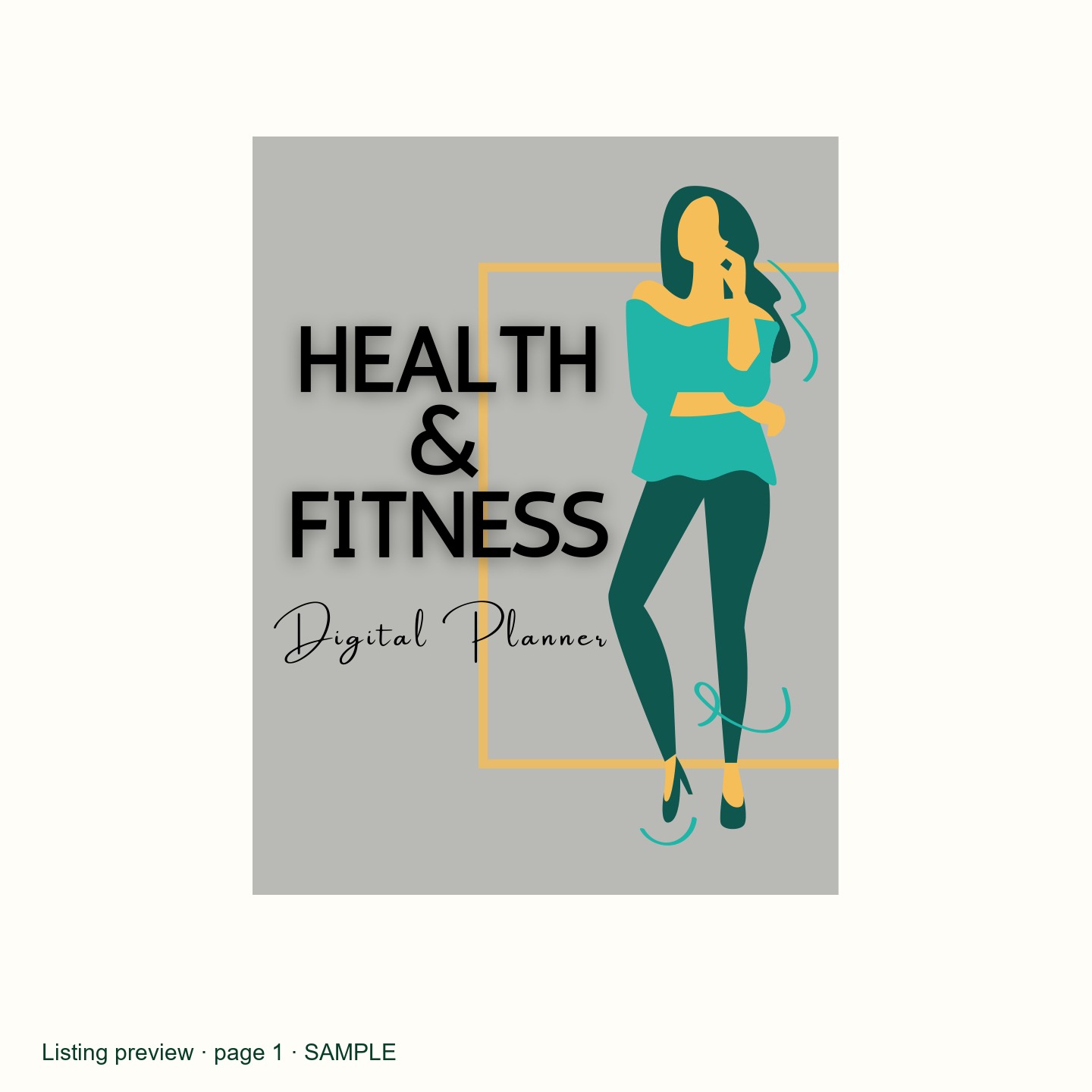 Health Fitness Digital Planner: Workout, Meal Tracker, Wellness Journal (PDF Download) listing preview