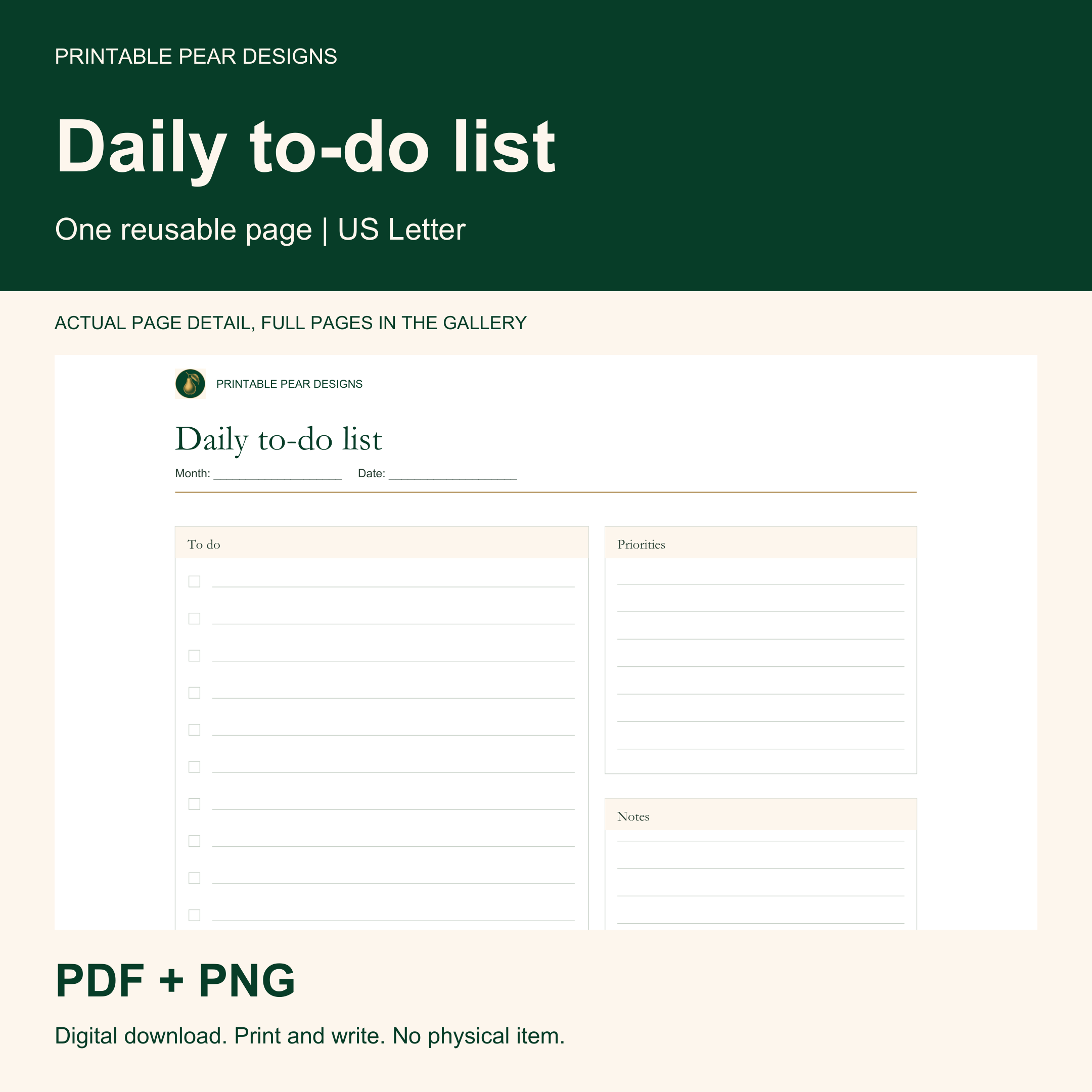 Daily To-Do List overview with a close-up of the actual delivered page. PDF and PNG included.