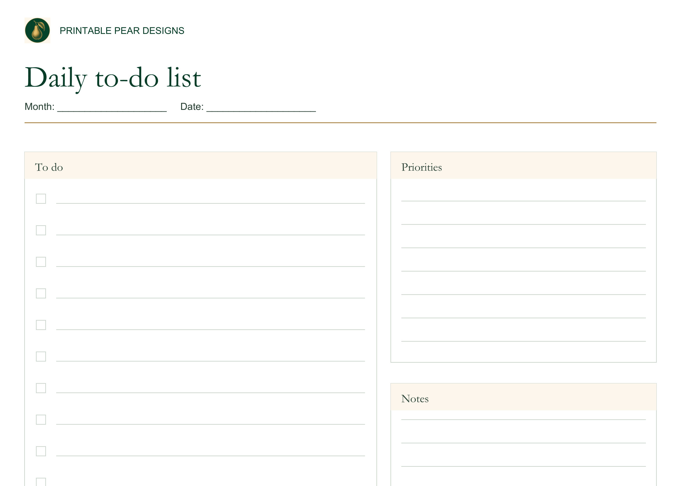 Enlarged detail of the current Daily To-Do List showing tasks, priorities and notes.