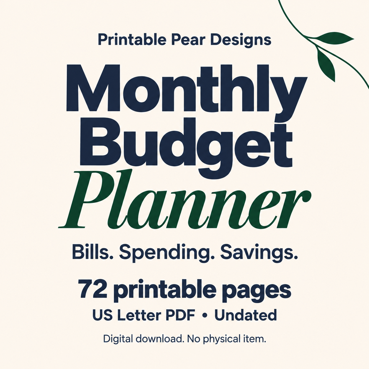 Monthly Budget Planner Printable: Finance Tracker, Savings Template (Digital Download) listing preview