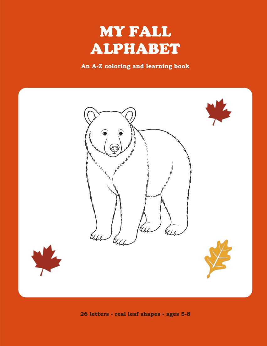 My Fall Alphabet: An A-Z Coloring and Learning Book by Tyler Cullen, with a bear and autumn leaves on the cover
